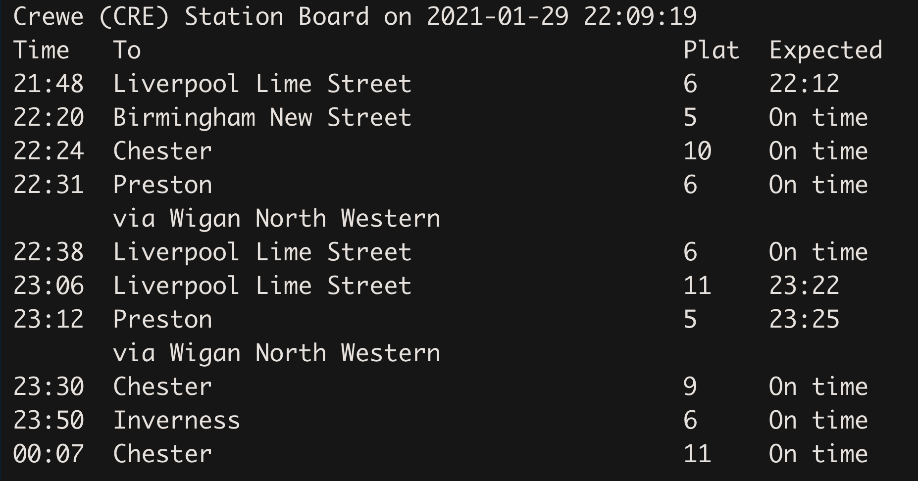 Crewe station - Departures Board